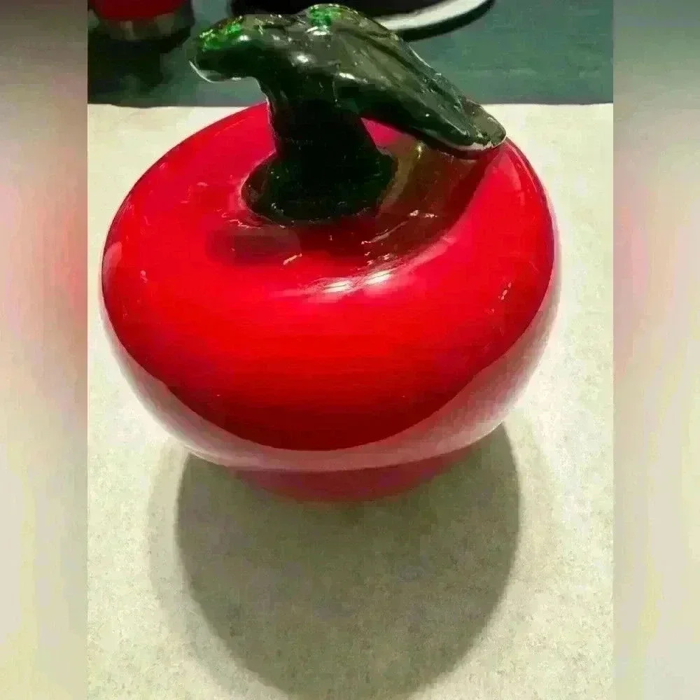 Beautiful Red and Green Apple Glass Paperweight